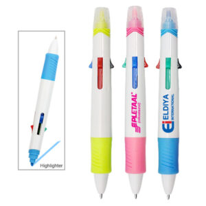 7551-Paris-Push-Action-Multi-Function-4-Colors-Ball-Plastic-Pen-and-Highlighter